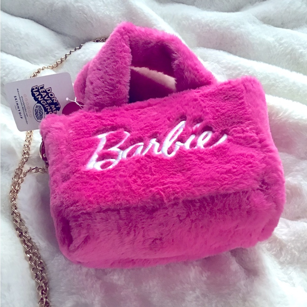 Barbie fluffy Pink shoulder handbag with golden chain New With tags